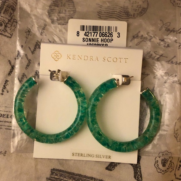 Kendra Scott Sonnie Sterling Silver & Green Onyx Resin Hoop Earrings NWT - Picture 5 of 11